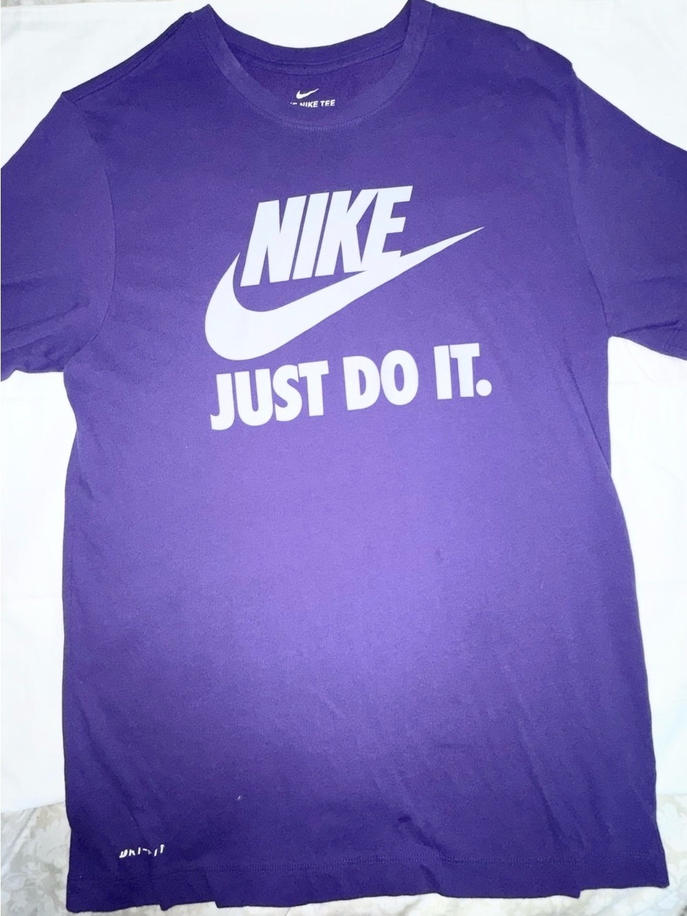 Nike Purple Tee with White Swoosh and 'Just Do It.' Graphic
